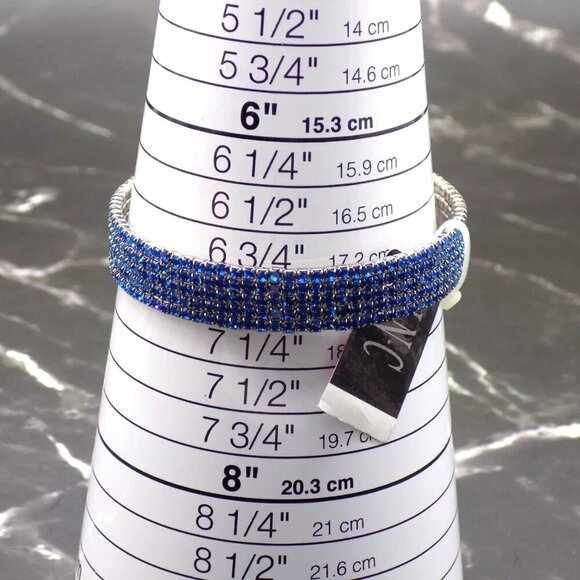INC International Concepts Silver-Tone Blue Rhinestone Flexible Cuff Bracelet - Picture 7 of 7